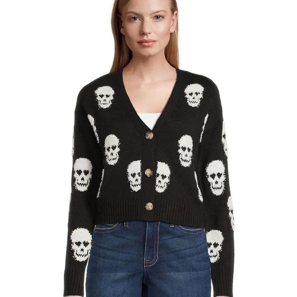 No Boundaries Black and White Skull Cardigan